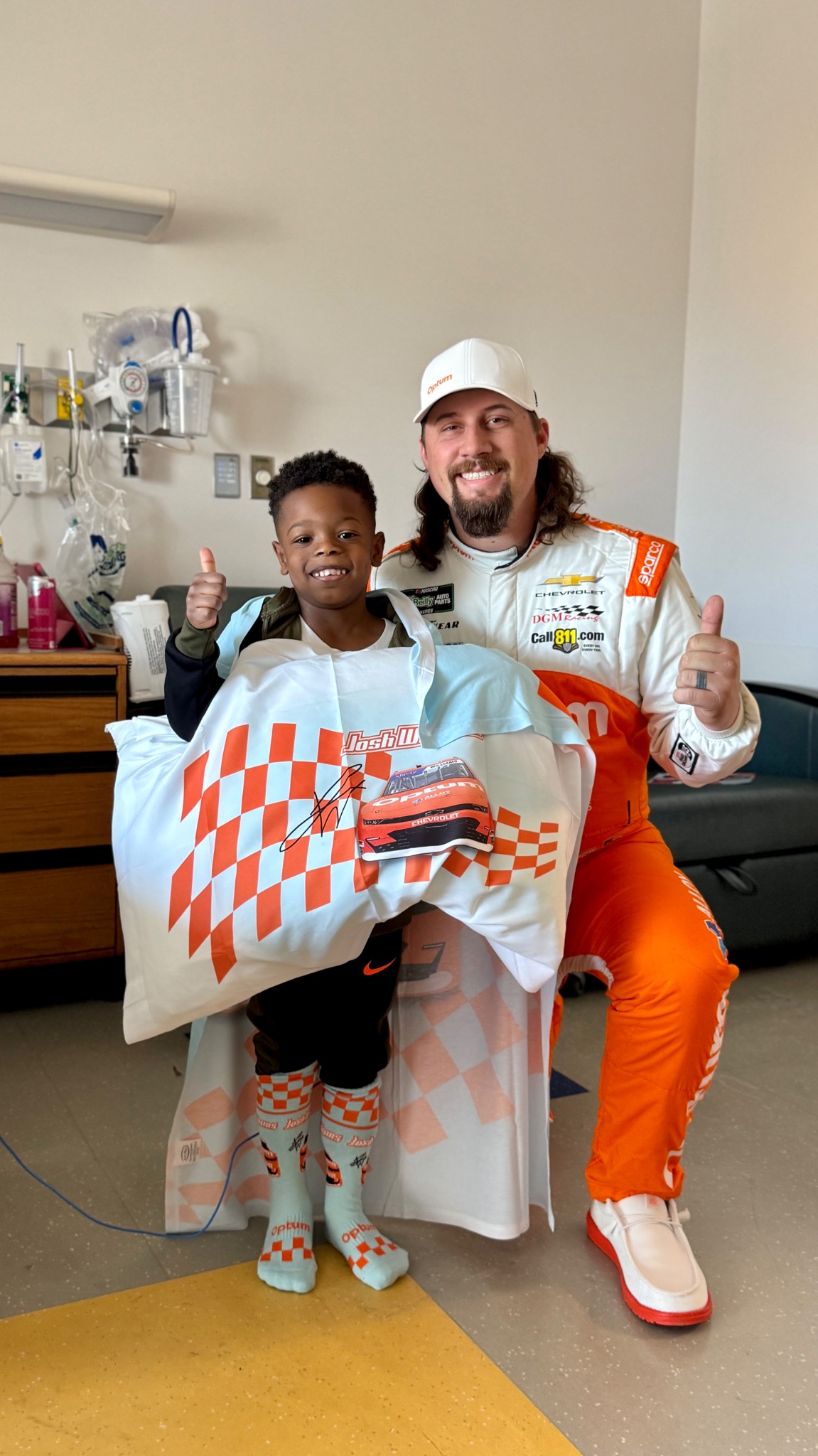 Josh Williams visiting children at the hospital